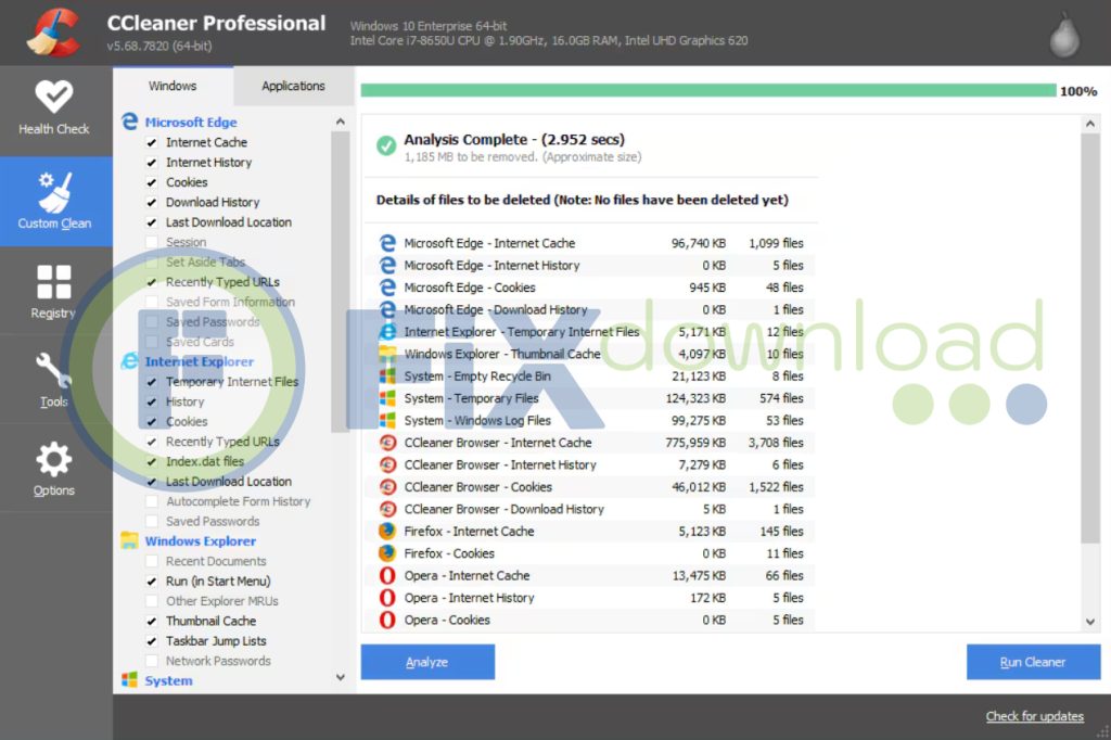 Main window of CCleaner after launch