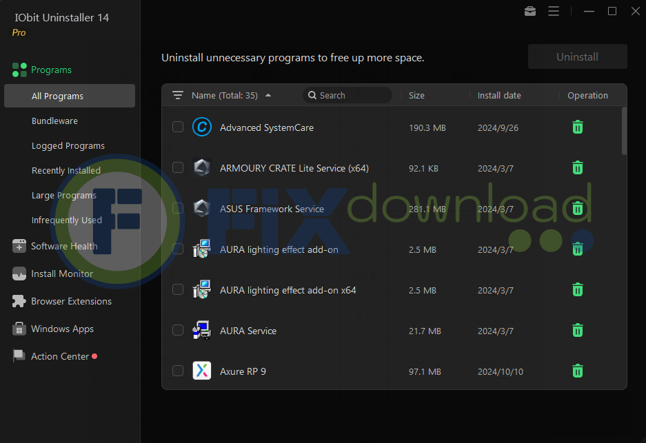 Main window of IObit Uninstaller Pro after launch