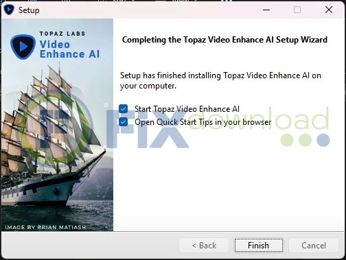 Finish window of Topaz Video AI installation wizard