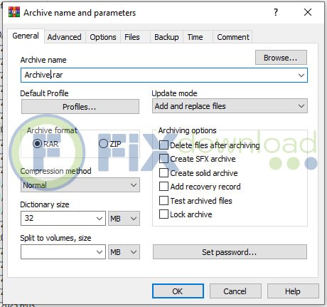 Archive creation process in WinRAR file compression software