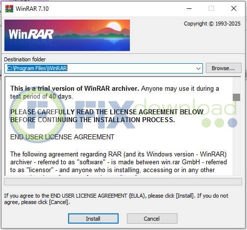 Welcome window of WinRar installer on Windows