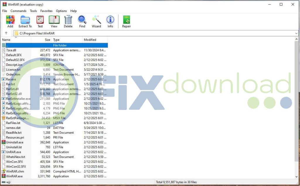 Main window of WinRar after launch