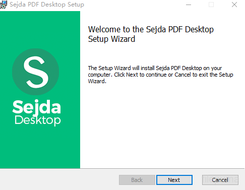 Welcome window of Sejda PDF Editor installer on Windows