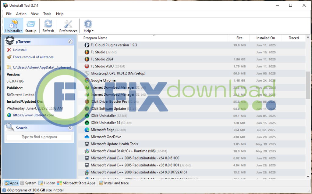 Main window of Uninstall Tool after launch