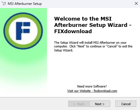 Welcome window of MSI AfterBurner installer on Windows