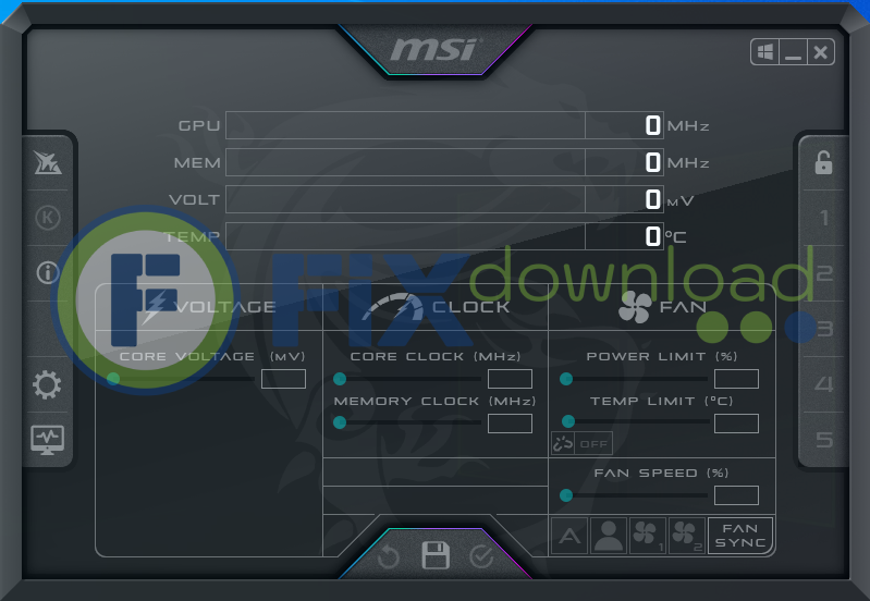 Main window of MSI AfterBurner after launch