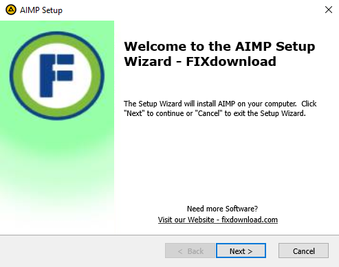 Welcome window of AIMP installer on Windows