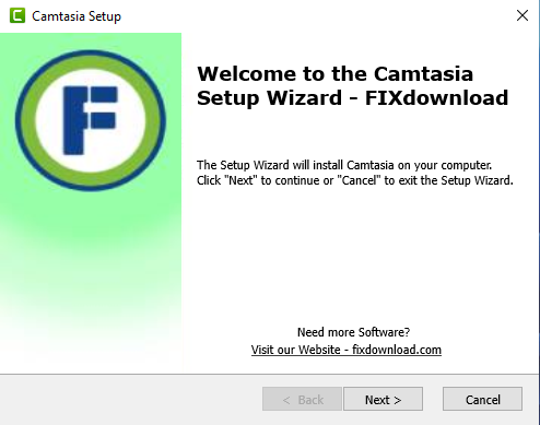 Welcome window of TechSmith Camtasia installer on Windows