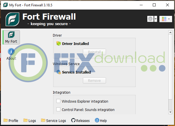 Main window of Fort Firewall after launch