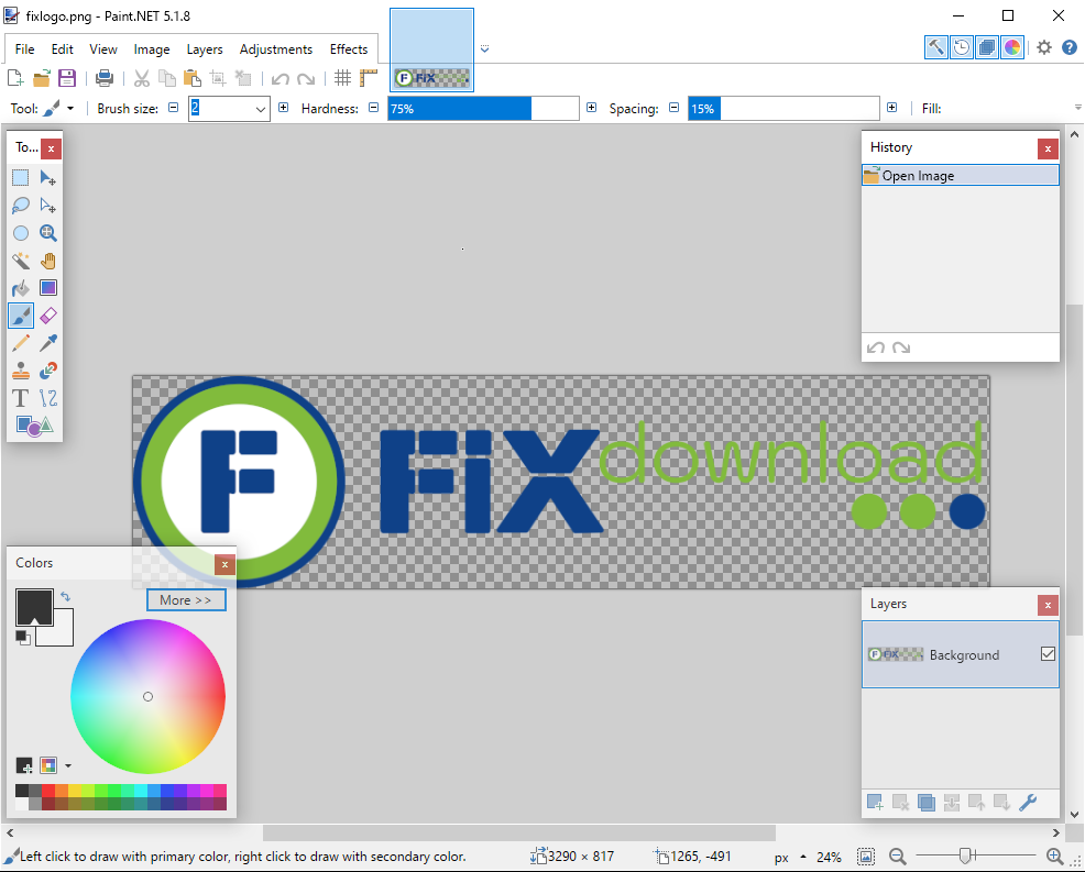 Main window of Paint.NET after launch