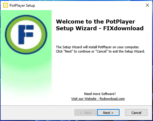 Welcome window of PotPlayer installer on Windows