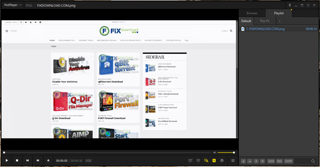 Main window of PotPlayer after launch