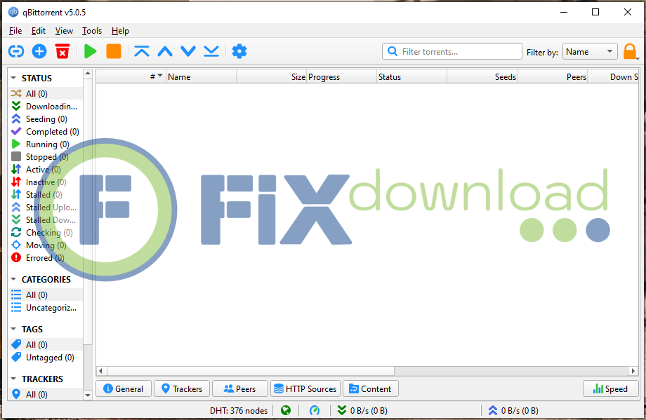 Main window of qBittorrent after launch
