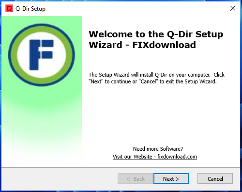 Welcome window of Q-Dir installer on Windows