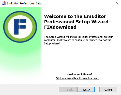 Welcome window of EmEditor installer on Windows