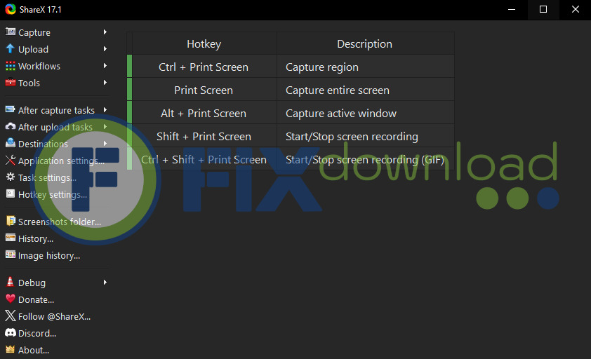 Main window of ShareX after launch