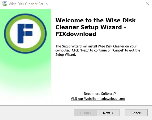 Welcome window of Wise Disk Cleaner installer on Windows