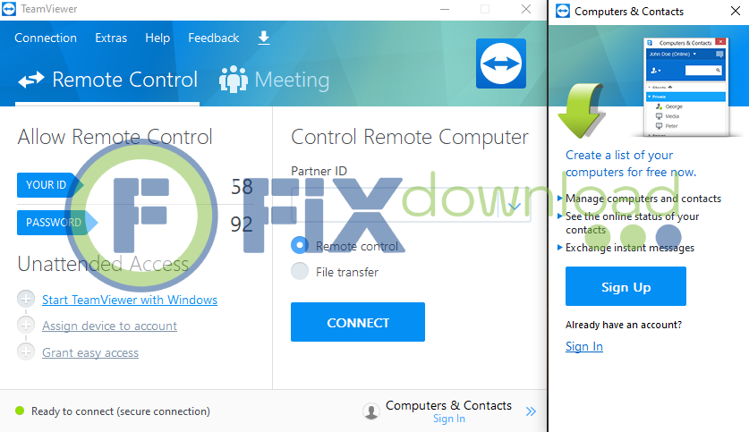 Main window of TeamViewer after launch