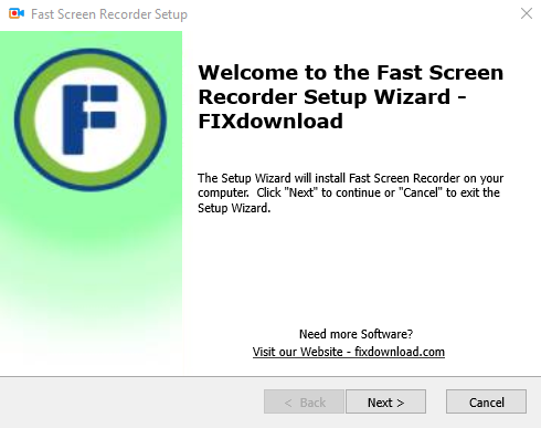 Welcome window of Fast Screen Recorder installer on Windows