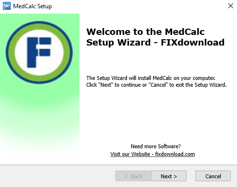 Welcome window of MedCalc installer on Windows
