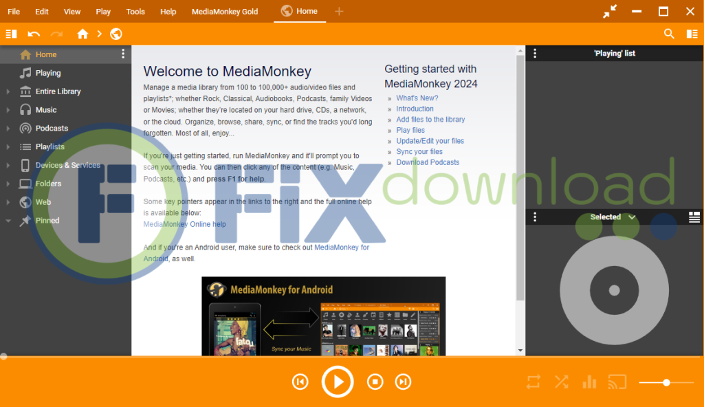 Main window of Media Monkey after launch