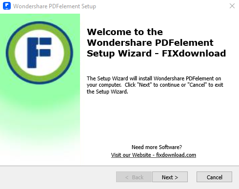 Welcome window of Wondershare PDFelement installer on Windows