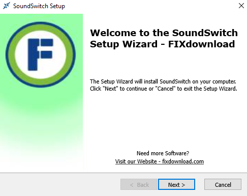 Welcome window of SoundSwitch installer on Windows