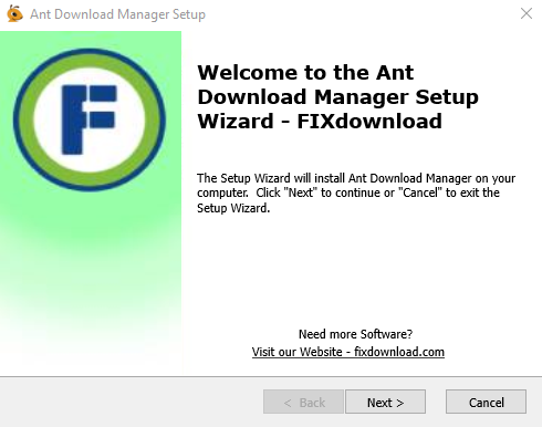 Welcome window of Ant Download Manager installer on Windows