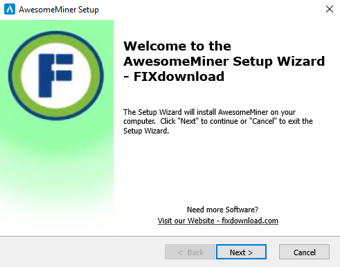 Welcome window of Awesome Miner installer on Windows