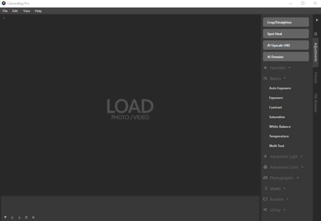 Main window of CameraBag Pro after launch