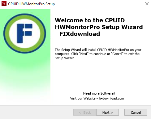 Welcome window of CPUID HWMonitor Pro installer on Windows