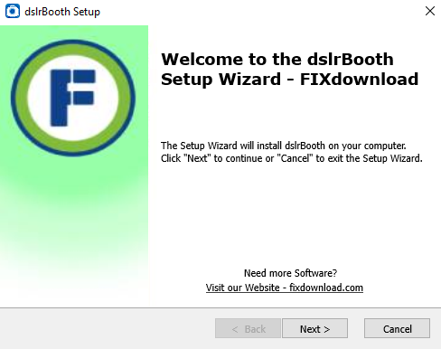 Welcome window of dslrBooth installer on Windows