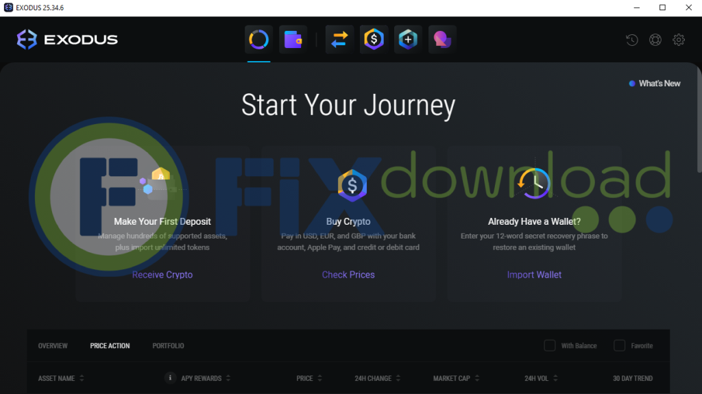 Main window of Exodus Wallet after launch