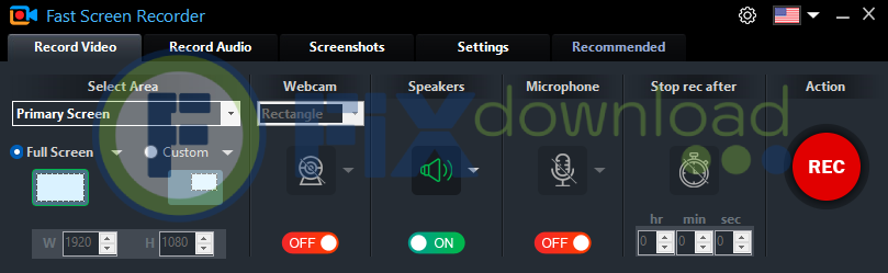 Main window of Fast Screen Recorder after launch
