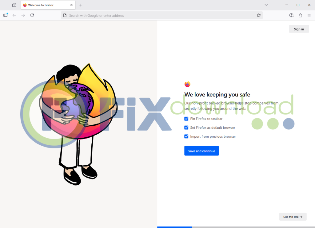 Main window of Mozilla Firefox after launch