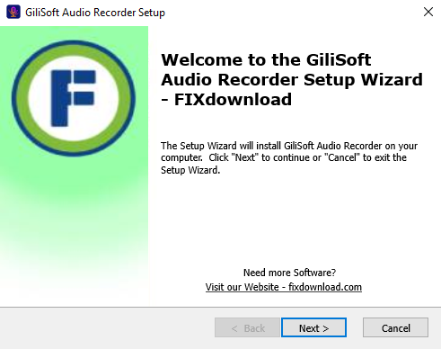 Welcome window of GiliSoft Audio Recorder installer on Windows