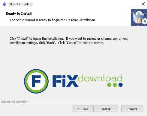 Welcome window of Obsidian installer on Windows