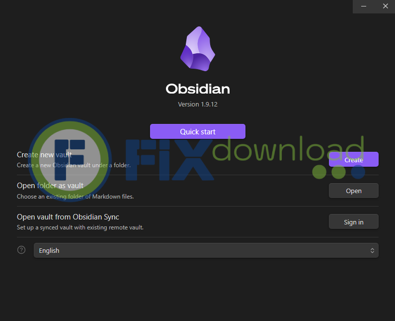 Main window of Obsidian after launch