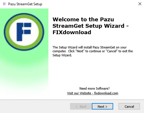 Welcome window of StreamGet installer on Windows