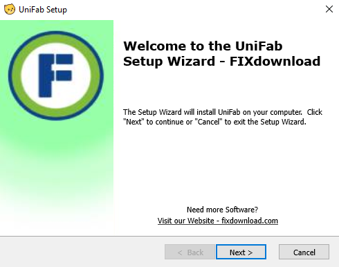 Welcome window of Unifab installer on Windows